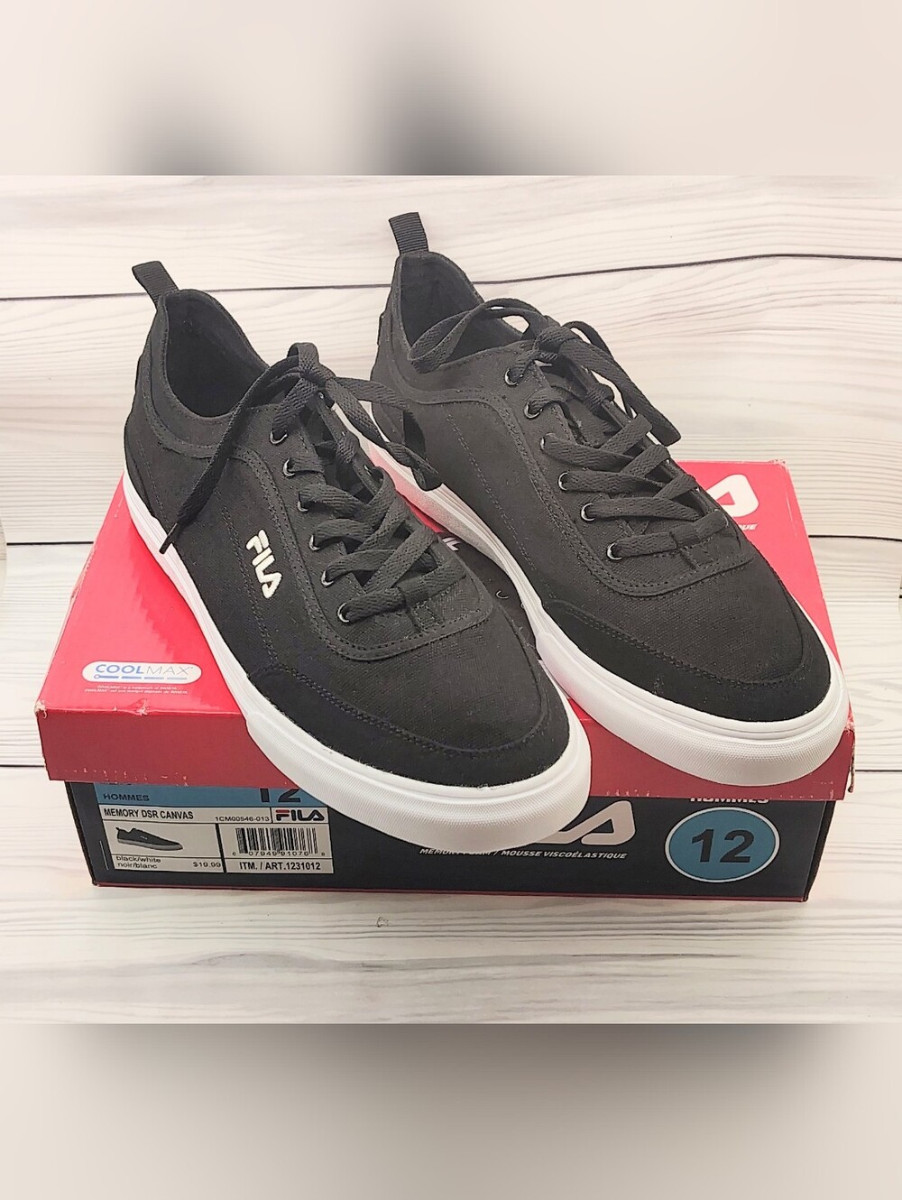 Fila Men's Black Canvas Sneakers with White Sole Sz 12